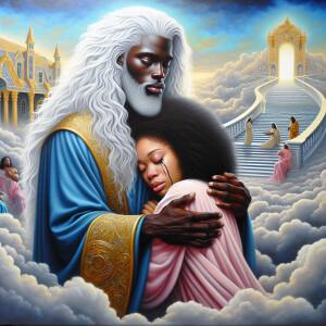 An oil painting depicting a light-skinned African-American Jesus...