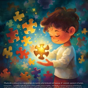 "Illustrate a young caring creature gently holding a diverse gro...