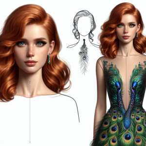 Photorealistic image of ginger haired woman attending gala in pe...