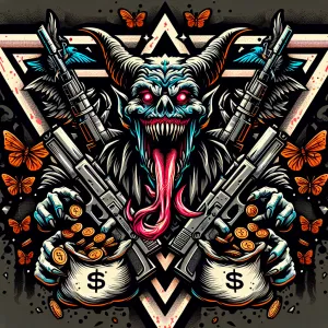 Create a bold horror themedmascot logo featuring a menacing crea...