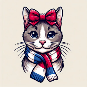 A cartoon of an adult cat gazing into the camera while sporting...