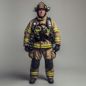 full body picture of a firefighter wearing all of their gear and...