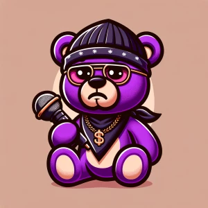 An illustration of a purple Nigerian mean but cute gangsta teddy...