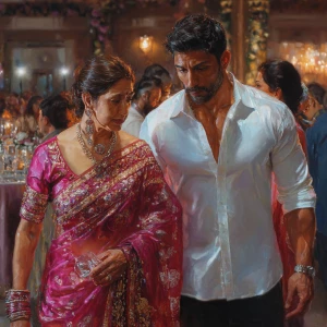 Hyperrealism,painting .a  attractive gujarati mother in law in h...