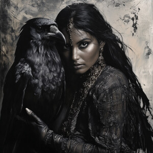 Masterpiece portrait of indian woman dressed as the Crow by stud...