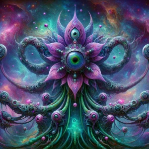 Mystical, otherworldly digital art featuring a surreal creature...