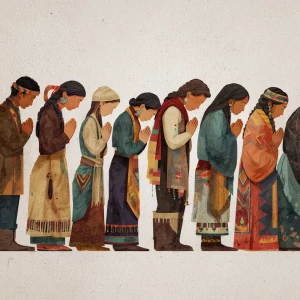Christians, Muslims, Jews, and Native Americans praying together...