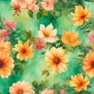 Create a tileable pattern showcasing watercolor florals in vivid...