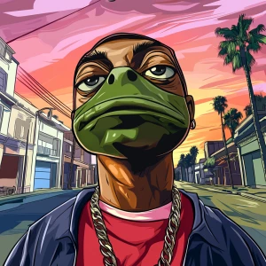 MEME PEPE in GTA art style — — in the style of a Grand Theft Au...