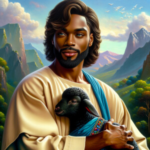 Oil painting of an African-American man resembling Jesus Christ,...