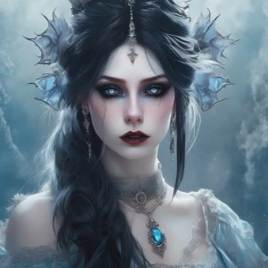 Design a hyper-realistic closeup portrait of a hauntingly beauti...