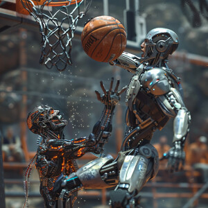 Cyborg's playing basketball, HDR, masterpiece, ultra-detailed,...