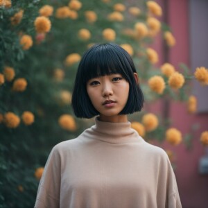 Simple and clean, asian girl, wolf cut hair , cool scene, photos...