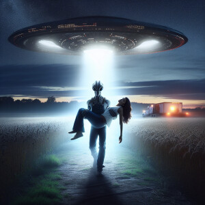 A shapeshifter is carrying a human to its spaceship