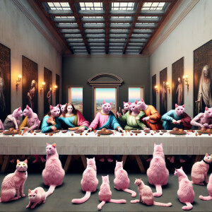Last supper with pink cats and Zombies