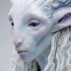 An otherworldly, serene, and beautiful standing full body alien...