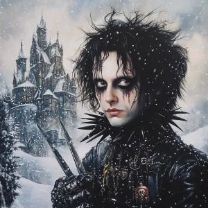 Create a portrait of Edward Scissorhands, the iconic character w...