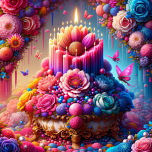 Craft a digital artwork that dramatically amplifies the colorful...