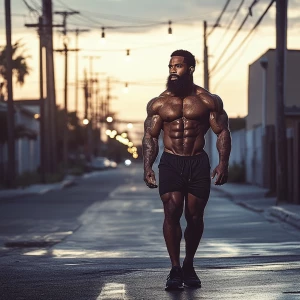 African-American Muscle bodybuilder dark hair beard hairy chest...