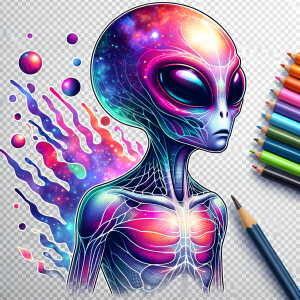 Colored alien transparent graphic, no background, cosmic alien g...