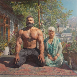 realism,sharp painting,A man muscular beefy sweaty doinga yoga s...