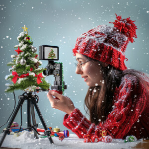 Photorealistic image. Woman making YouTube video of herself, mak...