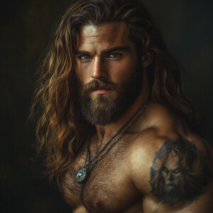 bara, manly, male, hairy chest, body hair, long hair