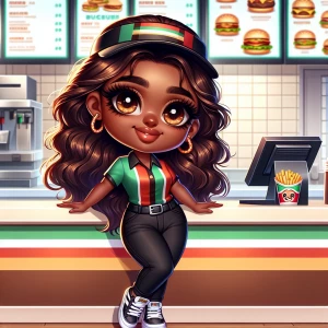 A detailed full body view digital illustration of a sassy, cheer...