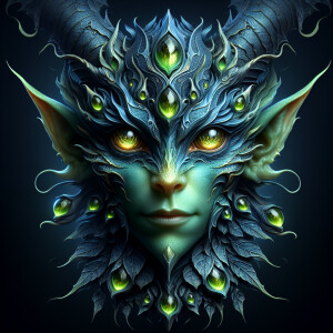 A bewitchingly enchanting goblin with shimmering emerald skin an...