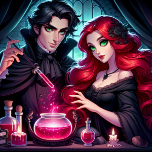 Alan rickman as severus snape making potion with a beautiful wom...