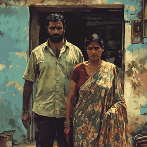 A criminal beefy indian man  with his 50 year old poor indian ho...