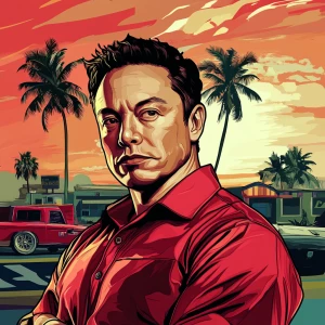 Elon Musk in GTA art style — — in the style of a Grand Theft Au...