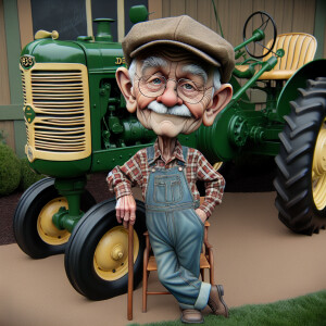 caricature of a 95 year old American grandpa, checkered shirt, c...