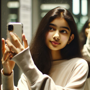 An Indian 16 years beautiful old girl, hiding her face, taking s...