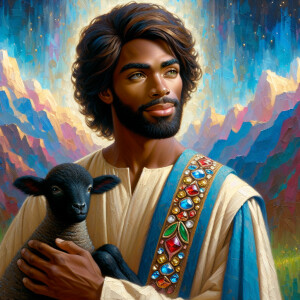 Oil painting of an African-American man resembling Jesus Christ,...