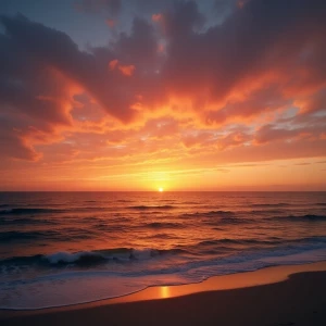 Stunning sunset over an ocean horizon, with orange and pink hues...