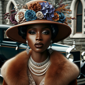 "Depict a graceful African-American woman embodying the sophisti...