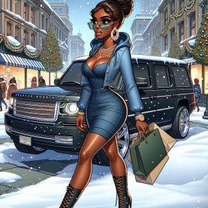 African-American Betty Boop with hazelnut-brown skin, strolls in...