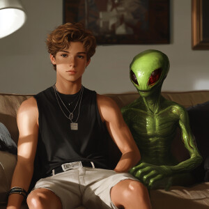 1 boy(European face , Handsome, attractive,sweatshort,, top blac...