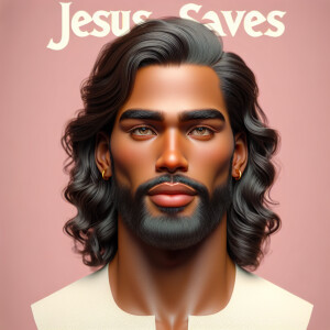 "Create a 3D realistic artwork featuring the phrase 'Jesus Saves...