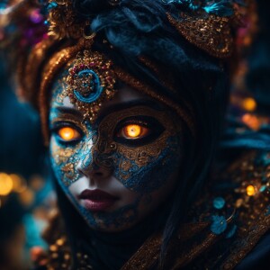 In a whimsically sinister scene, a plush ominous digital oracle...