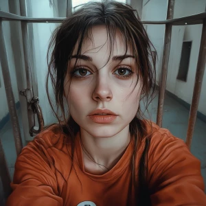 Beautiful woman in prison, photorealistic, selfie