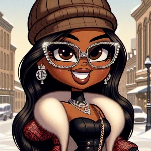 Design an image of a Betty Boop, with hazelnut brown skin featur...