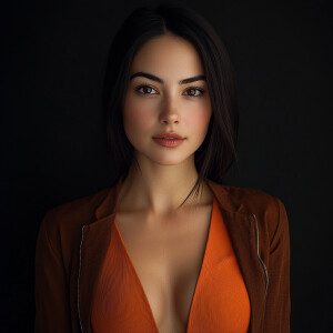 Capture the elegance of a fair-skinned, petite, slim woman with...