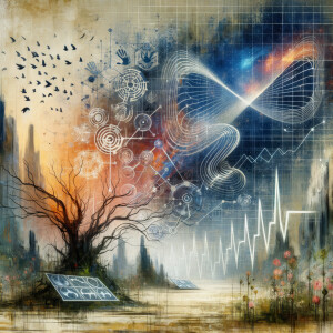 lie detector graphs, cardio, printout , branches infinity sign, cave, Art, handprints, distant birds flying, flowering vines, abstract gestural painting, dna cave drawings galaxies electrical cardiogram