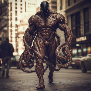 Alien Octopus-Man with extra huge muscles with veins popping out...