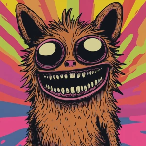 Stylized character portrait of a mischievous designer toy creat...