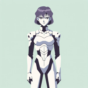 1990s anime screencap, girl a plugsuit, standing with hands on h...