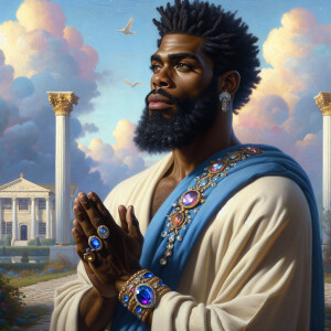 Oil painting of an African-American man resembling Jesus Christ,...