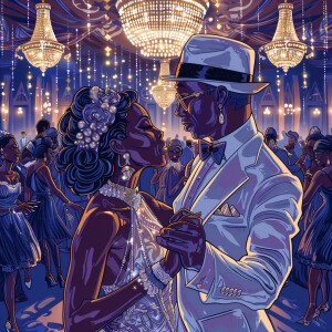 Create a detailed cartoon illustration of a glamorous Afrocentri...